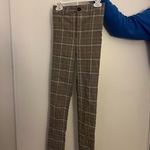 Tan checked print pants